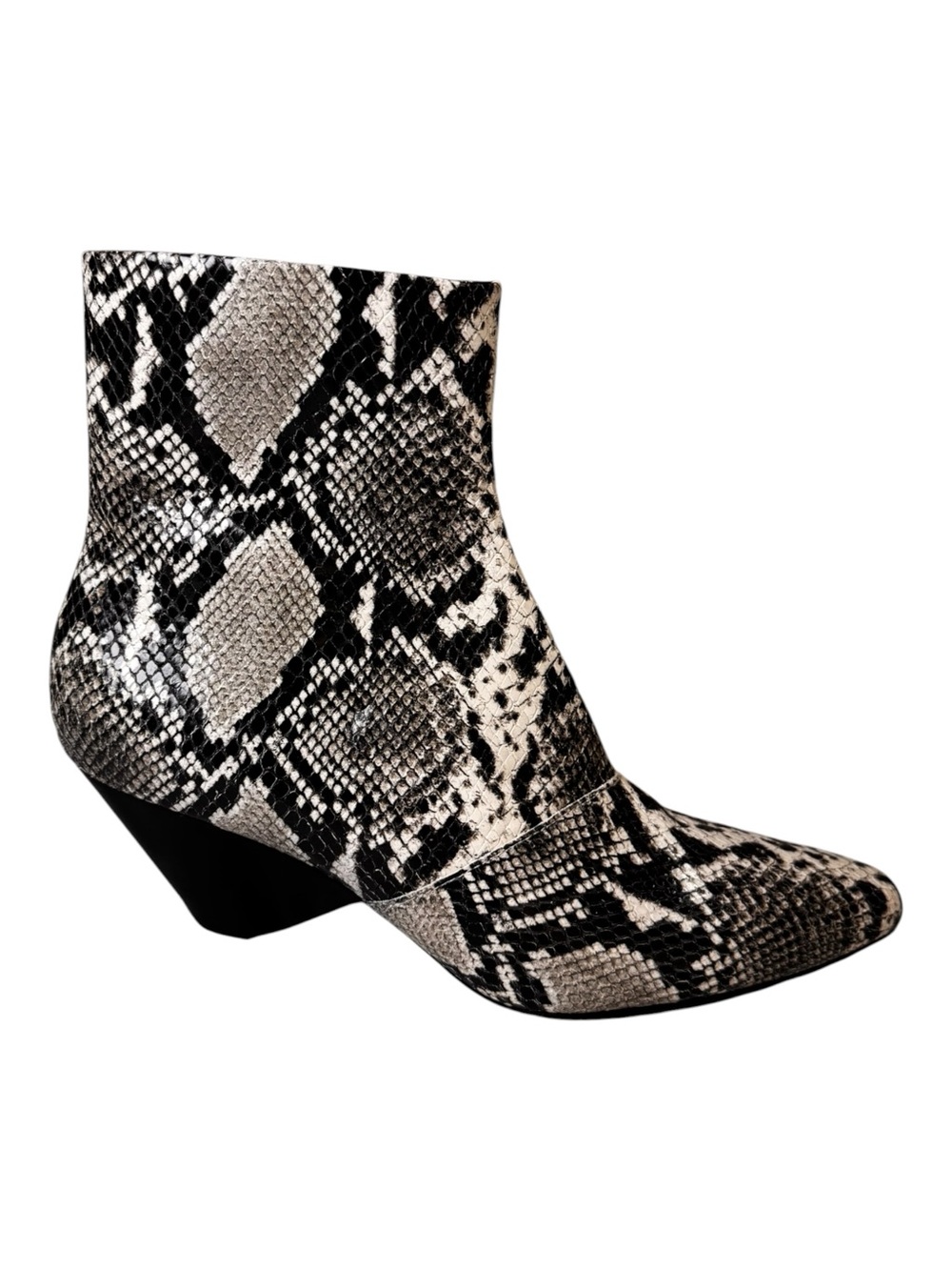 Rag & Bone Essex Black Cream Snakeskin Print Leather Cone Heel Ankle Boot 38 NWT